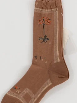 Antipast Botanical Flower Socks in Camel