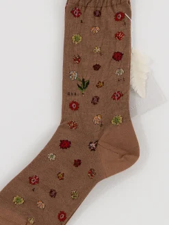 Antipast Polka Flower Socks in Brown