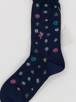 Antipast Polka Flower Socks in Navy