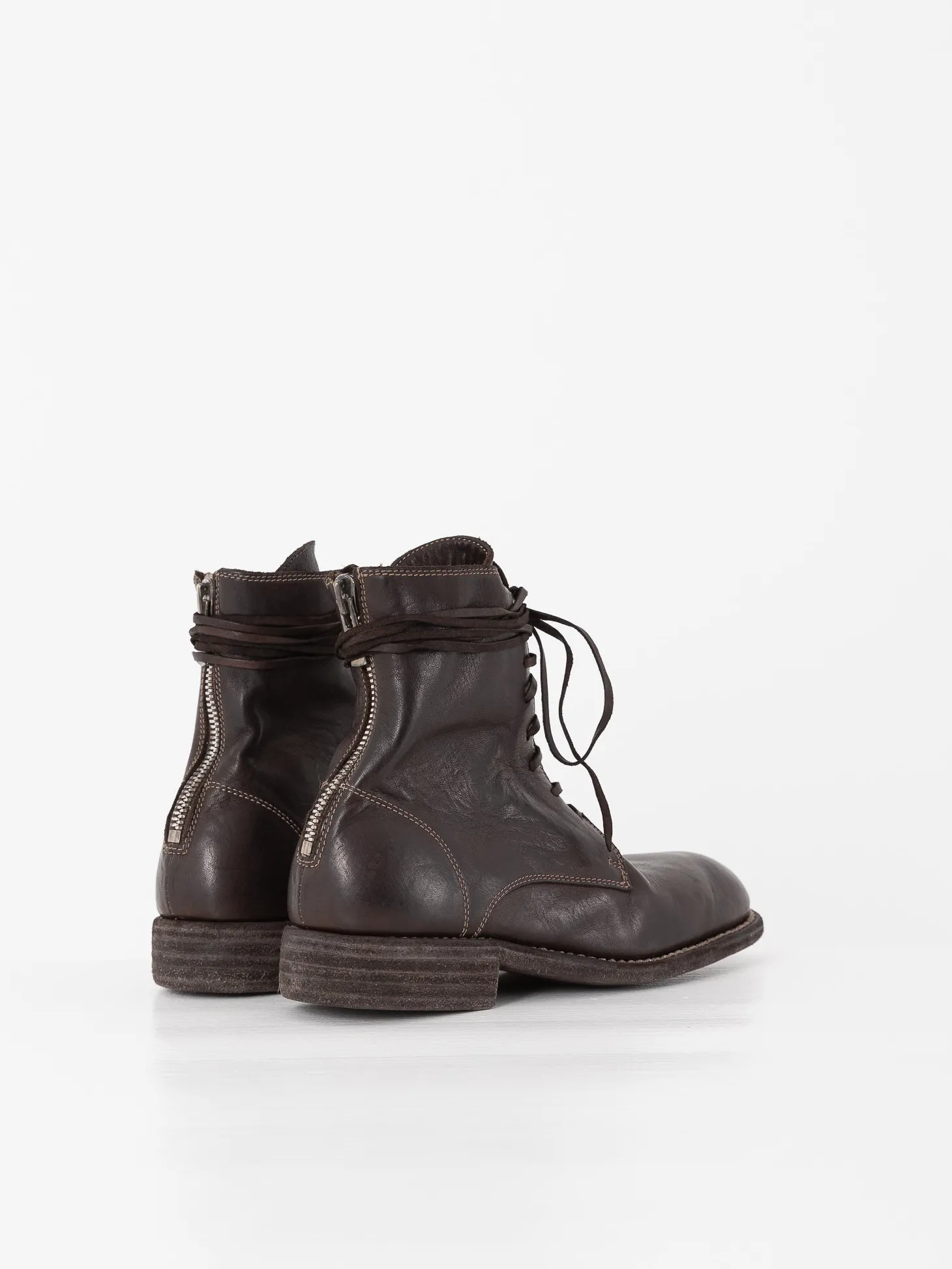 Guidi Front Tie/Back Zip Boot 995BZ, Dark Brown