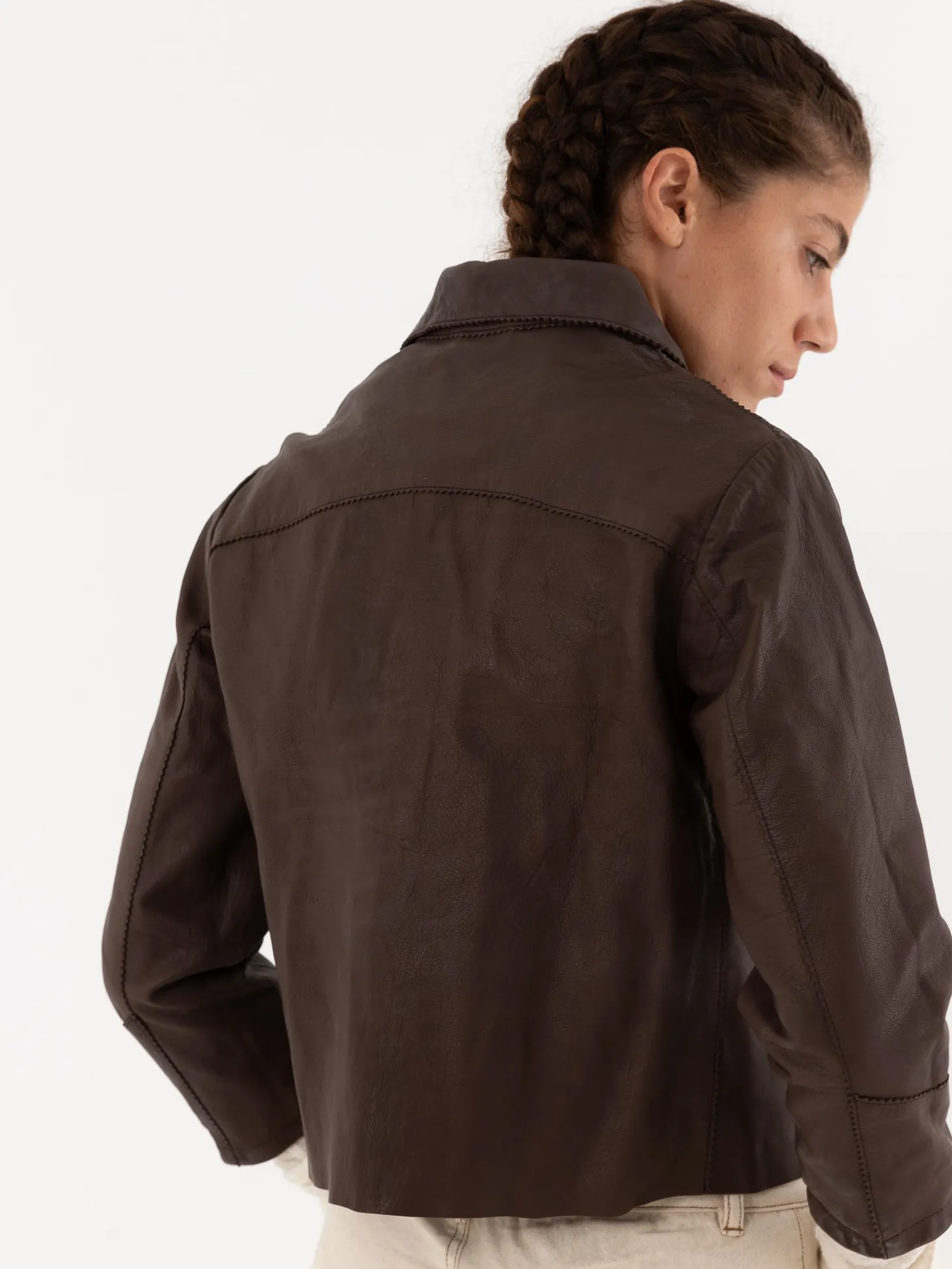 Hazel Brown Little Leather Jacket
