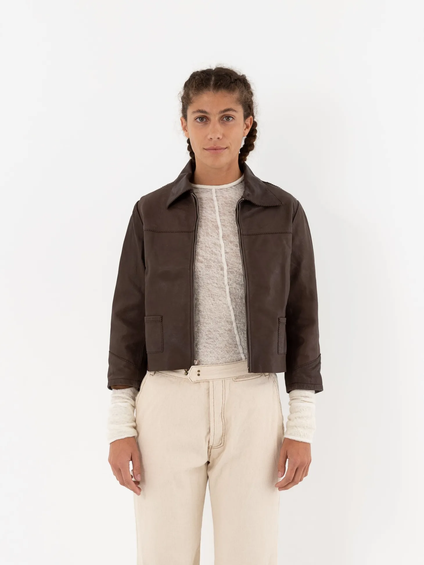 Hazel Brown Little Leather Jacket