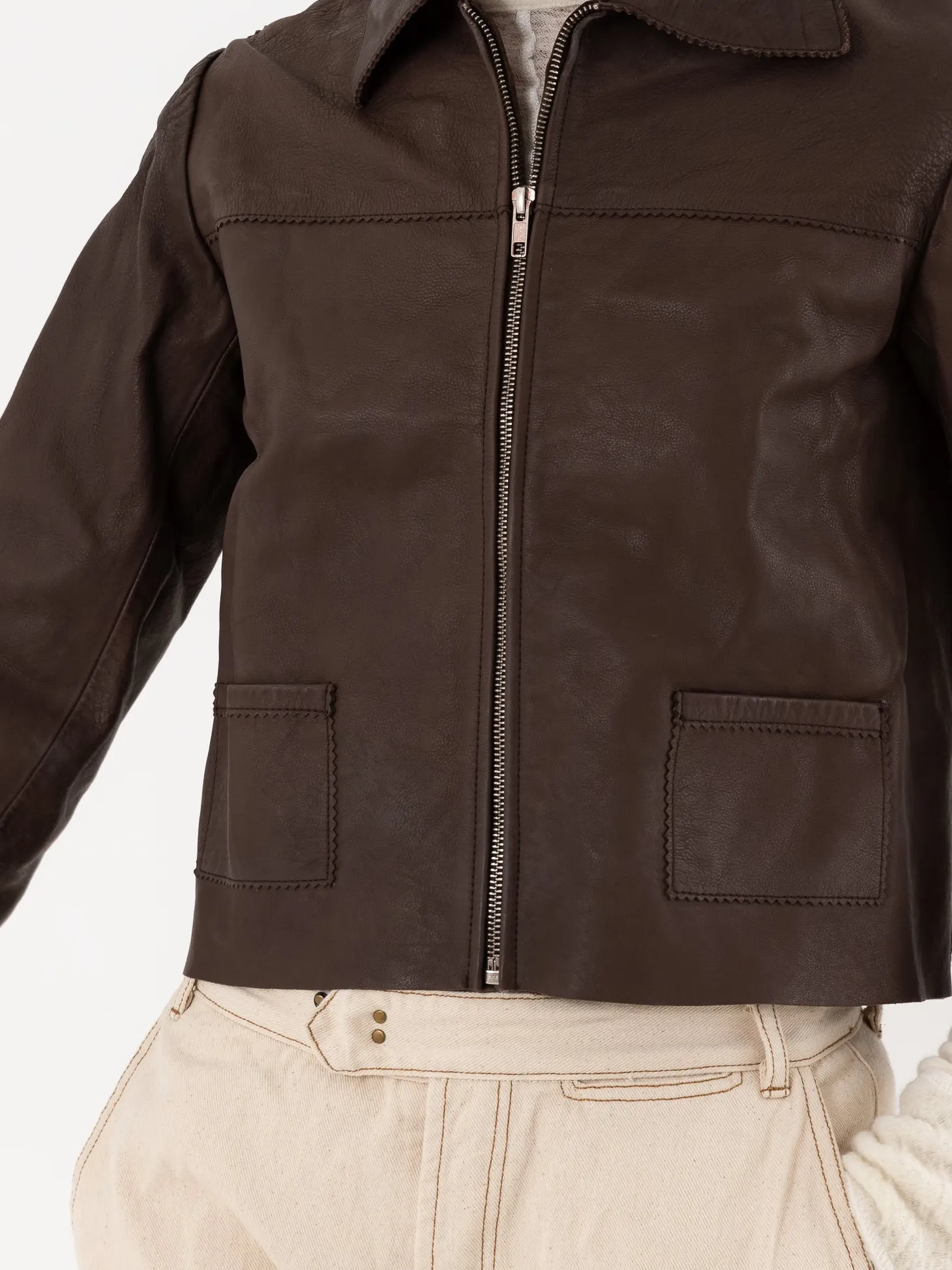 Hazel Brown Little Leather Jacket