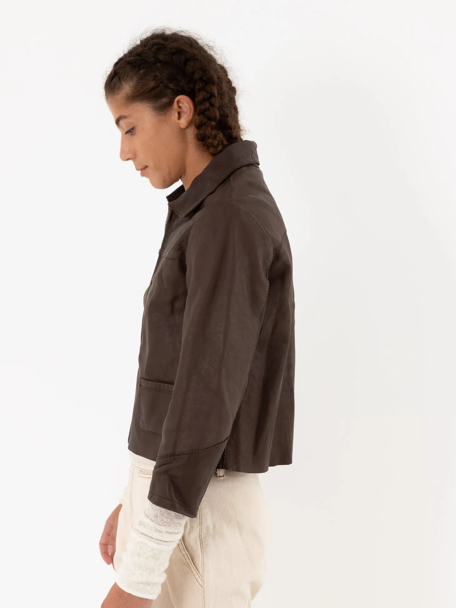 Hazel Brown Little Leather Jacket