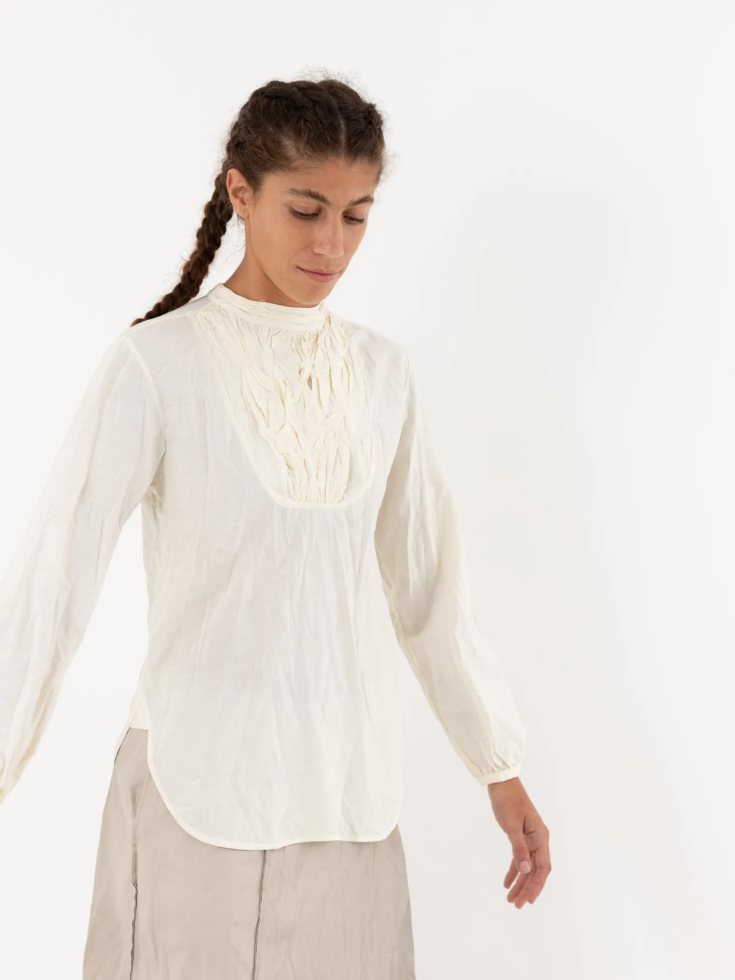 Hazel Brown Tattered Yoke Blouse