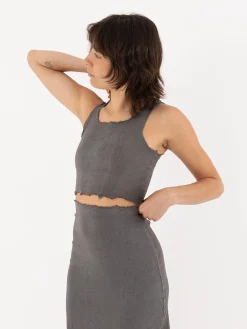 Marc LeBihan Stretch Silk Crop Top, Rose Grey